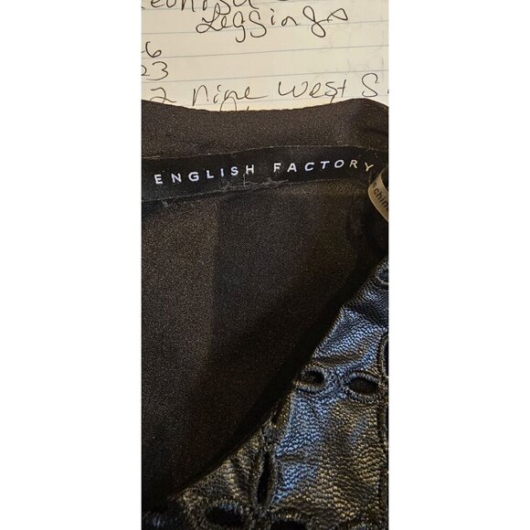 English Factory Black Faux Leather Peplum Top W/ Puff Sleeves & Eyelet Detail - Picture 3 of 9